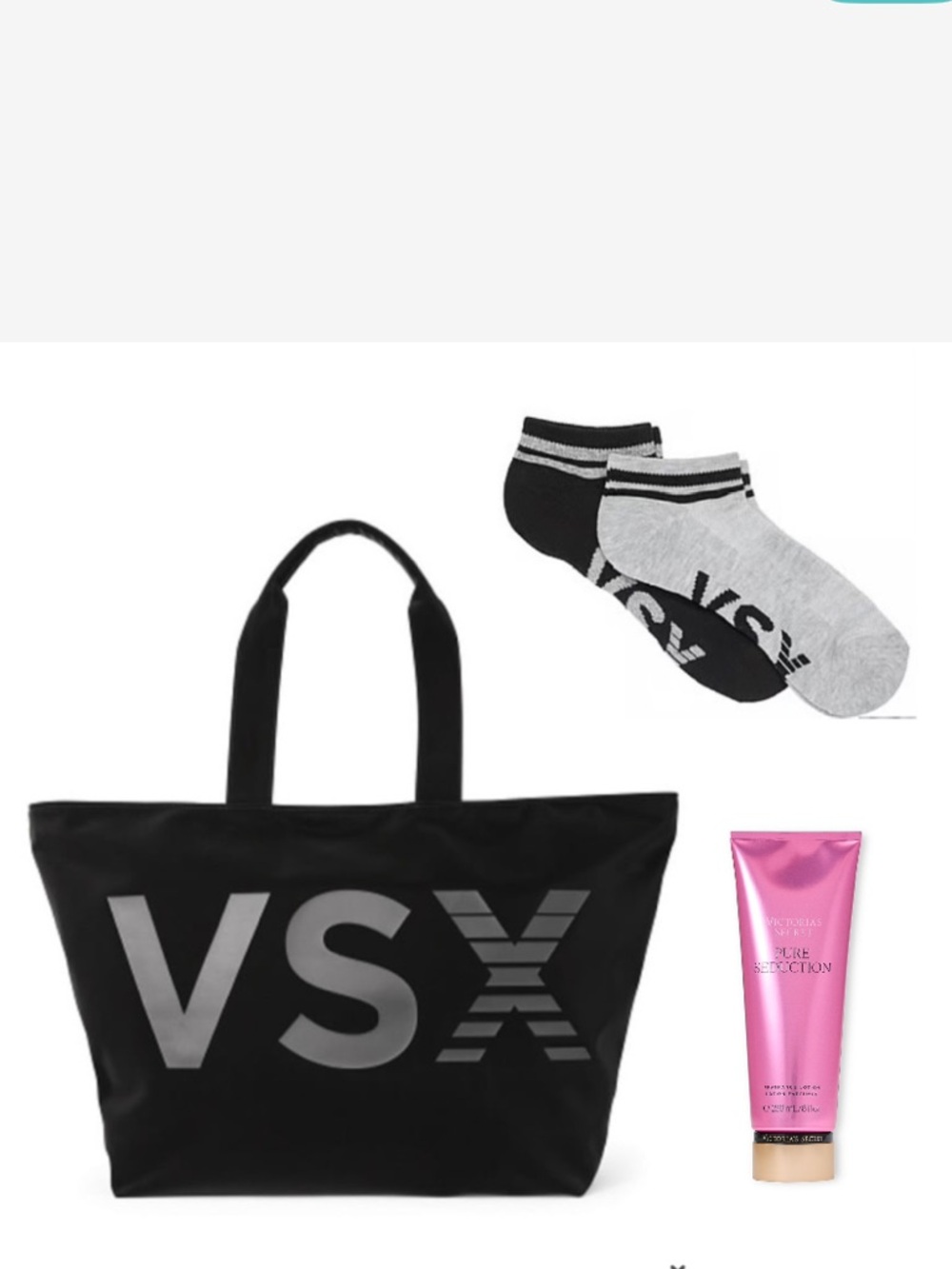VSX Tote with Ankle Socks and Pink Lotion